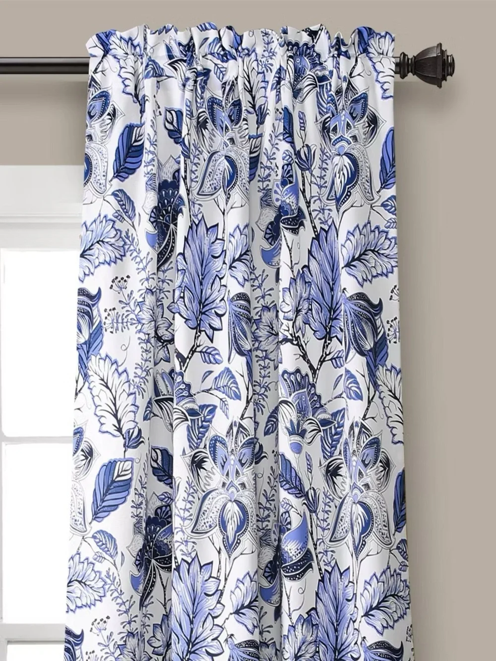 Half Moon Blue Floral Print Window Curtains (2 panels)